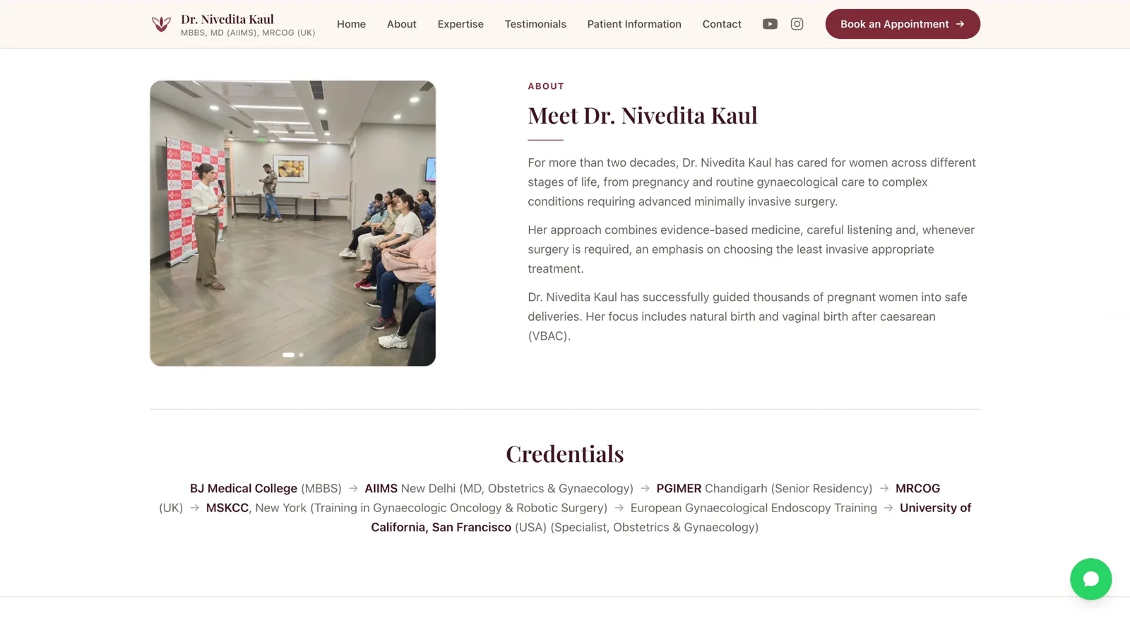 About and credentials section