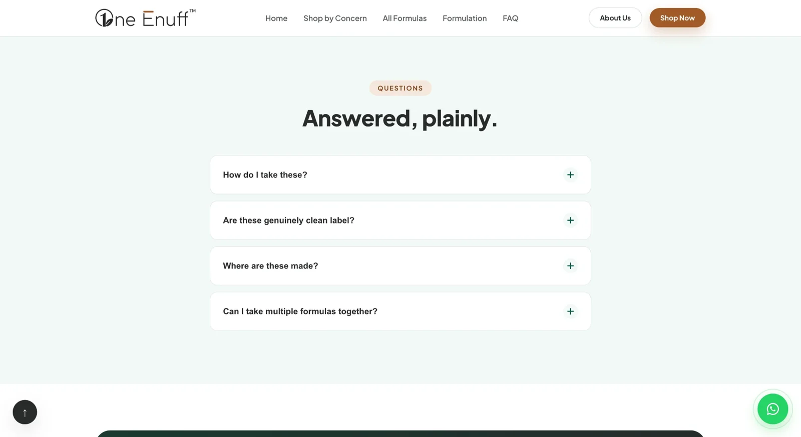 One Enuff FAQ section